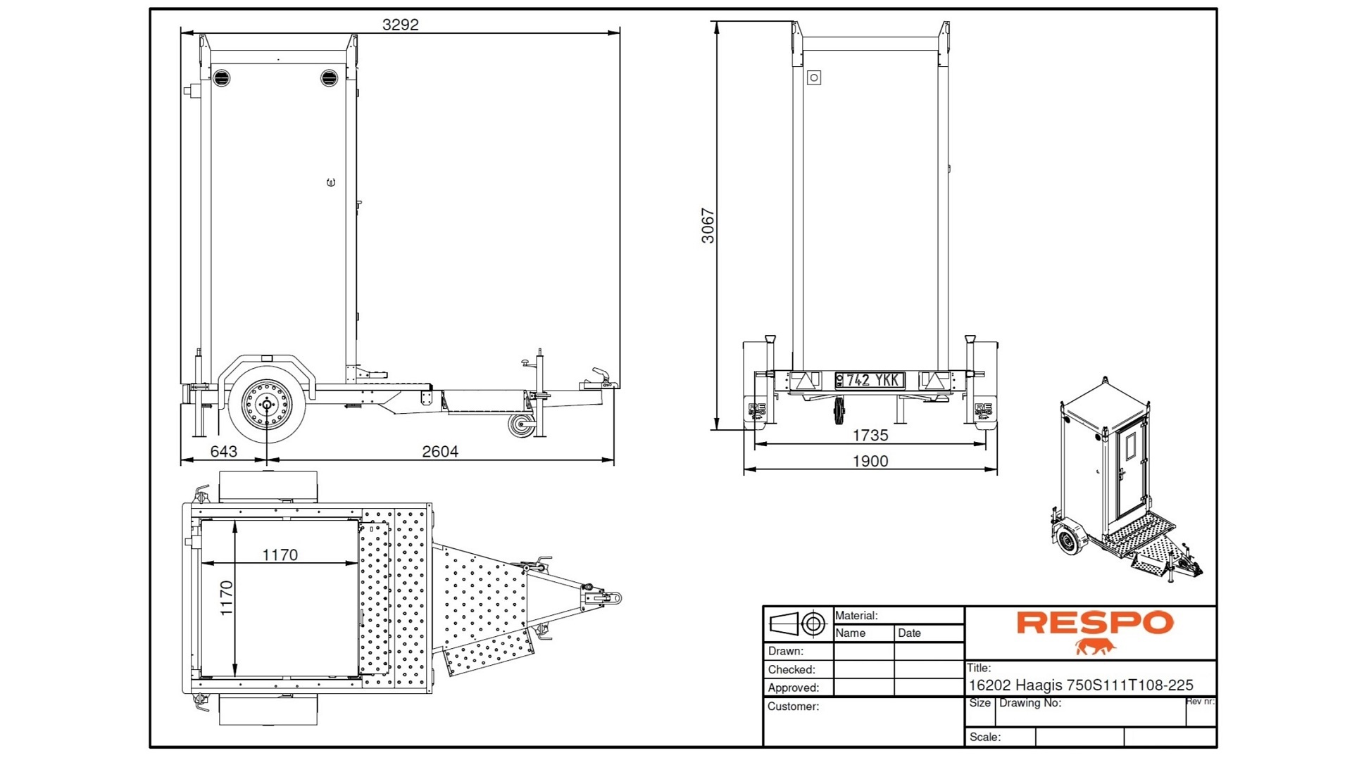 Mobile toilet 500L