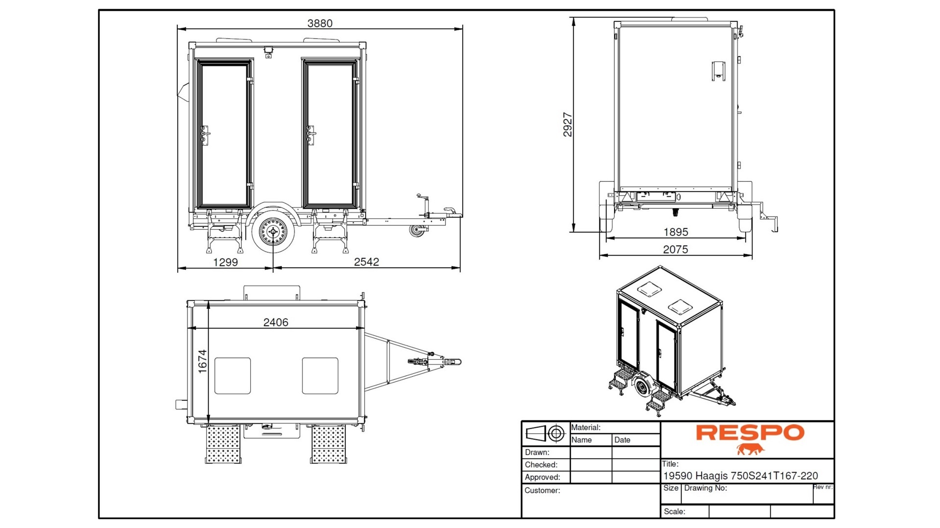 Mobile double toilet 300L